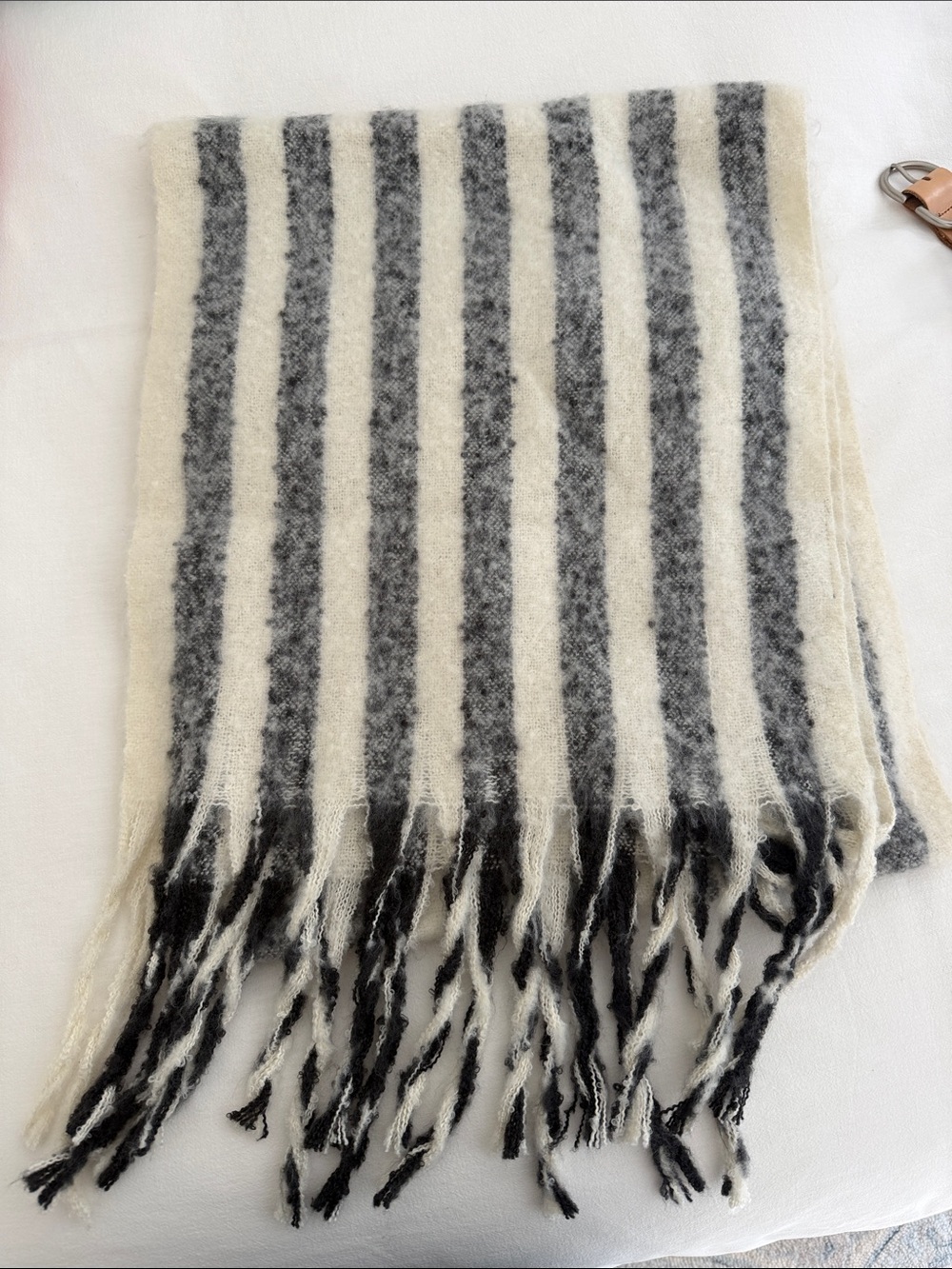 Anthropologie Striped Black and Cream Fringe Blanket Scarf